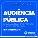 Avaliação das Metas Fiscais do segundo quadrimestre de 2023 é tema da audiência pública a ser realizada no dia 29/09 na Câmara Municipal de Campo Largo.